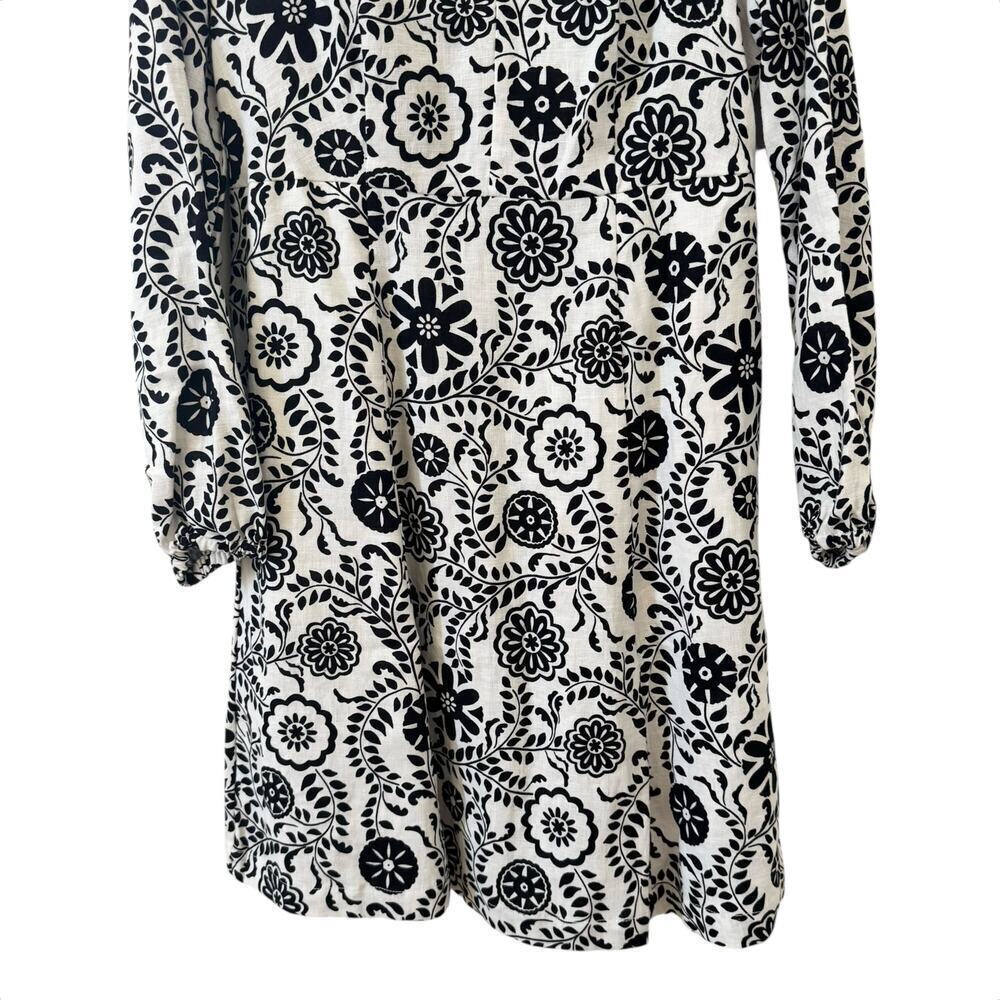 NWOT Boden 100% Linen V-Neck Flippy Dress Black White Floral Size 8L - Picture 6 of 11